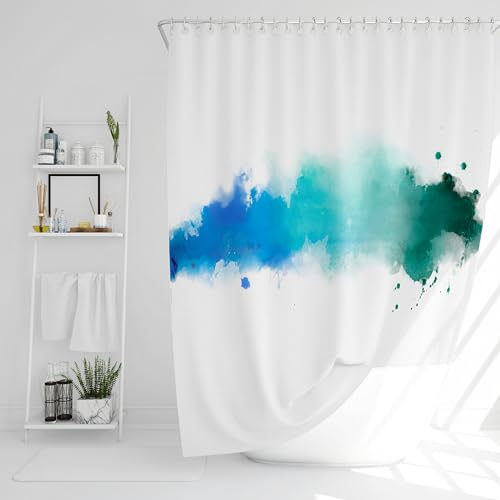 DROPHOP Duschvorhang Textil 120x200 cm blau türkis grün Petrol Farbverlauf 100% Polyester, gewichteter Saum, Blickdicht, Wasserdicht, Waschbar, antischimmel Beschichtung, inkl. 12 Edelstahl Ringen