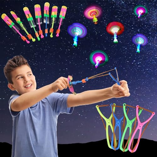 Hélicoptères Jouets Volants, 30 Pièces Flèche Rocket Lumière LED Hélicoptère Arrow Rocket Jouet LED de Fronde Lumineux Catapulte Volant pour Enfants Jouets Cadeau