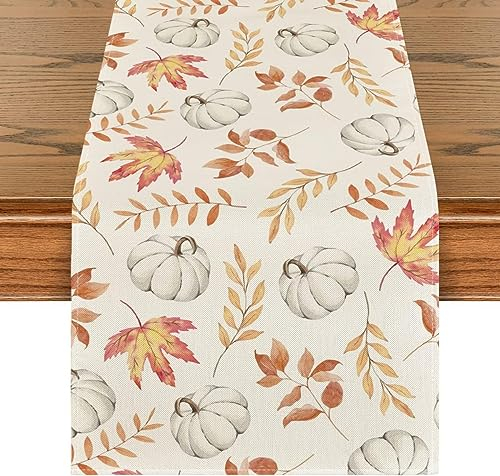 Zomtier Herbst Deko Mode Kürbisse Ahornblätter Herbst Tischläufer, Küche Esstisch Dekor Tischdecke Kürbis Dekoration für drinnen und draußen Urlaub Party Wohnzimmer Dekor,33x183 cm (Stil 5)
