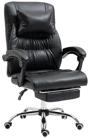 Executive Office Chair, Ergonomic Conference Work Chair Padded Recline Computer PC Swivel Desk Chair with Adjustable Task Gas lift, Pu leather, with Footrest (Black Color)