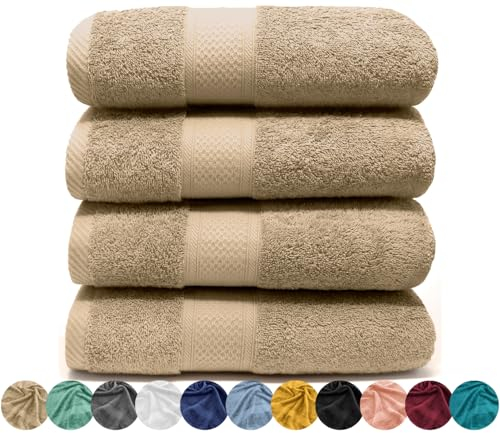 LEBENGOOD – Lot de 4 Serviettes de Bain 100% Coton –pour de Douche et Toilette – Drap de Bain – Doux, Absorbant et certifié Oeko-TEX – Linge de Bain pour Toute la Famille - 4 70X140