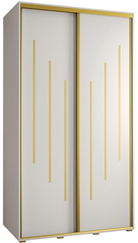 MEBLE KRYSPOL Davos 8 140 Schrank mit Zwei Schiebetüren für Schlafzimmer - Moderner Aufbewahrungsschrank mit Kleiderstange und Regalen - 235,2x140x60 cm - Weiß Weiß Gold