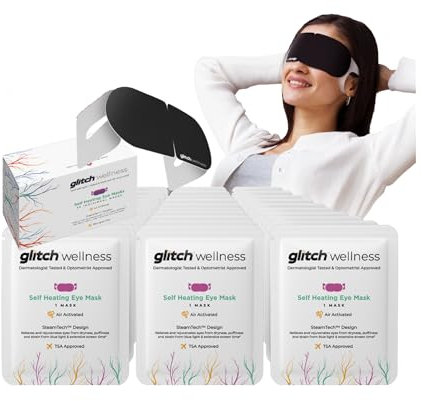 Glitch Wellness Steamtech Self Heating Eye Mask - 30 Packs of Heated Eye Mask for Dry Eyes, Soothing Relief, Stress Reduction and Improved Sleep Quality, Disposable Warm Compress for Eyes