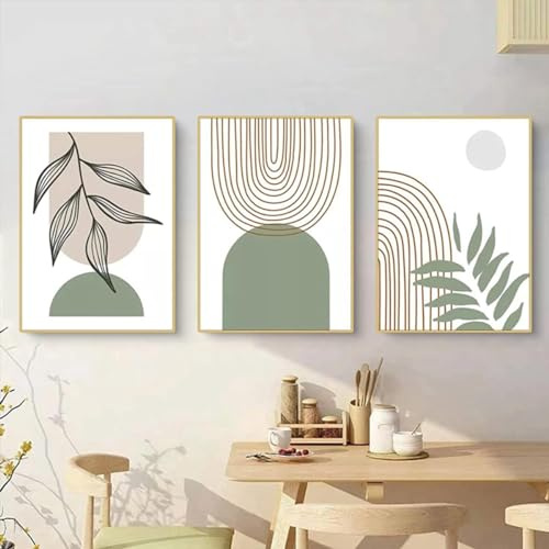 MKHFUW Set de 3 Pósteres Abstractos Botánicos de Hojas Arte de Pared, Dibujo Boho de Mujer, Sin Marco (Diseño-11, 3Pcs-30x40cm)