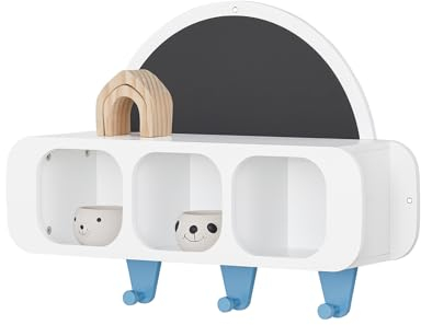 SoBuy KMB86-W Kindergarderobe mit 1 halbrunden Tafel Kinderregal Bücherregal für Kinder Wandregal Hängeregal Wandgarderobe Garderobenleiste Kinder Weiß-Blau BHT ca. 70x53x20cm