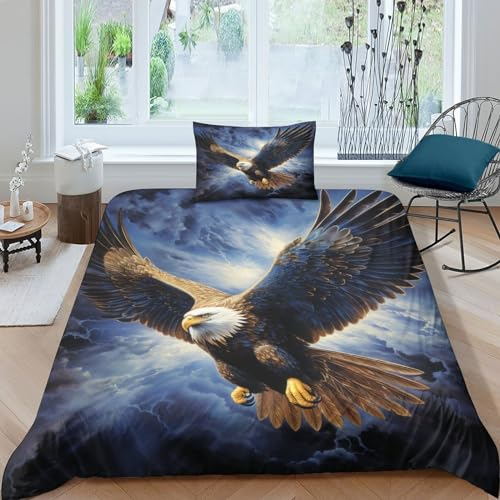 LENTLY Adler Mädchen Junge Kinder Bettwäschegarnitur 3D Gedruckter Vögel Tier Bettbezug Set Weich Microfaser Und Kissenbezüge Bettwäsche Reissverschluss 2 Teilig Single（135x200cm）