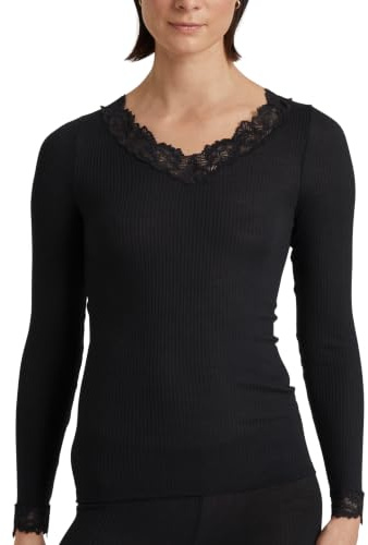 CALIDA Silky Wool Joy Langarmshirt Damen | temperaturausgleichend, angenehm leicht, fein und geschmeidig mit Spitzendetails