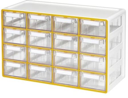 BLUE GINKGO Mittelgroßer Aufbewahrungsschrank mit 16 Schubladen – stapelbare Perlen- und Bastelaufbewahrung, Hardware-Kleinteile-Organizer, Lehrer-Werkzeugkasten (hergestellt in Korea) – Gelb