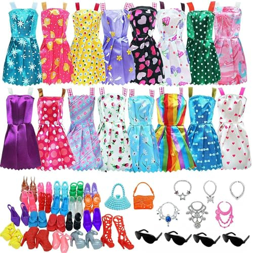 BODYA Barbie-Puppen-Kleidungs-Set, Kleider, Schuhe, Sonnenbrillen, Taschen, Zubehör, Mädchen, Geschenk, 32-teilig