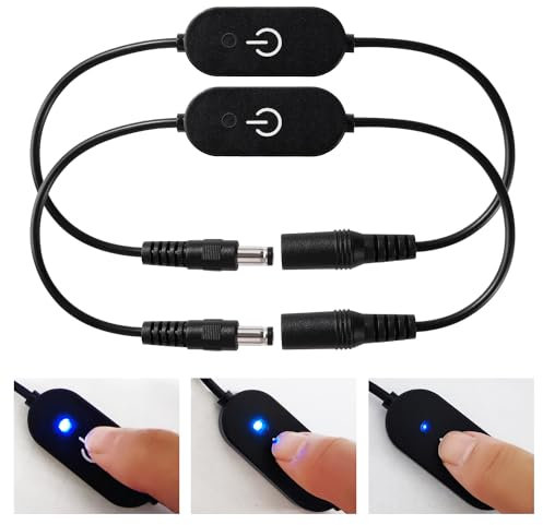 KUOQIY 2 PCS DC 5.5x2.1mm Mini Dimmer Touch Switch, DC Power Inline Switch Cable, LED Monochrome Touch Switch Dimmer, for 5-24 V LED Strip, LED Desk Lamp, Black
