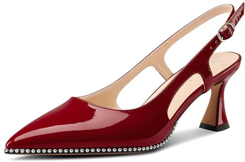 NobleOnly Donna Chiusa a Punta Medio Gattini Tacco Heel Slingback Pumps Fibbia Dress Casual Slip-on Scarpe 6.5 CM Heels Rosso Vino 38 EU