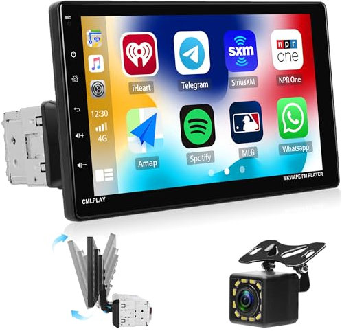 [Upgrade Wireless] CAMECHO Single Din Car Stereo with Wireless Carplay and Android Auto, 9 inch Detachable Screen with Bluetooth FM AM Radio Mirror Link TF/USB/EQ/AUX/Off Memory + Reversing Camera