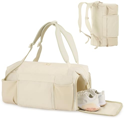kookoomia Sporttasche Reisetasche Herren Damen 45L Sporttaschen Rucksack mit Schuhfach Nassfach Wasserdicht Gym Bag Sport Tasche Trainingstasche Fitness für Sport Reisen Schwimme Weekender-Beige