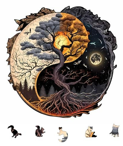 YJacuing Holzpuzzle für Erwachsene, 200 Teile, einzigartige pflanzenförmige Premium-Holzpuzzles, Familienspiel (Yin-Yang-Baum, mittel)