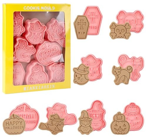 Svalor Halloweensausstecher, 8 Stück Stempel Halloween, 3D Ausstechformen Halloween Keksausstecher für Motivtorten Tortendeko Kekse Backen Küche Zubehör