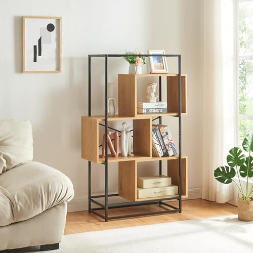[en.casa] Bücherregal Rennebu Standregal 126 x 80 x 33 cm Raumteiler Mehrzweckregal mit 3 Fächern Regal mit Metallgestell Schwarz/Eiche
