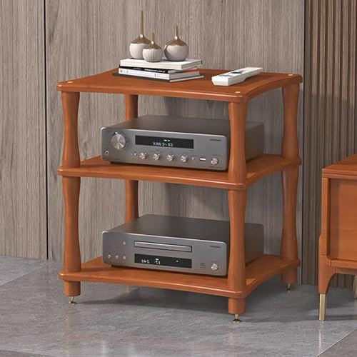 GUAWJRZDP 4-stufiger Retro-Hi Fi Regal, Hi Fi Rack Aus Holz, Audio Rack Hi Fi Regal, Offener Plattenspieler Regal, Stoßdämpfenden Füßen, Säule In Bambusform, Aufbewahrung for Unterhaltung(Walnut,3-tie