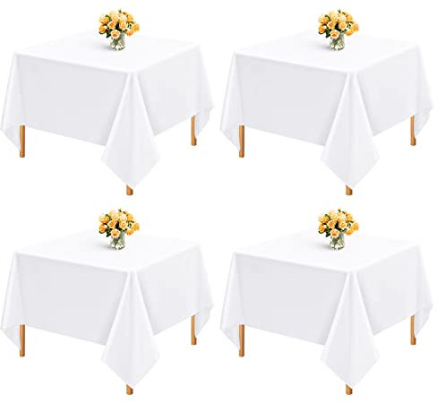 6er-Pack weiße, quadratische Tischdecken, 132 x 132 cm, wasserdichte Polyester-Tischdecke, quadratische Stoff-Tischdecke, waschbare Party-Tischdecken für Hochzeits-Buffet-Partys, Camping
