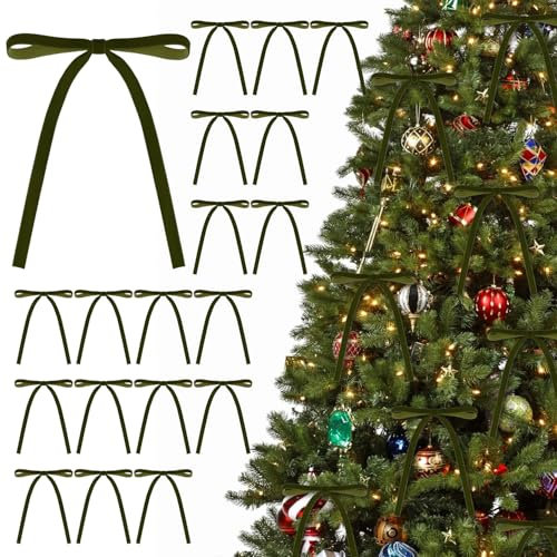 KKSTY 30 fiocchi natalizi in velluto, stile vintage, per albero di Natale, confezioni regalo, ghirlande, matrimoni, feste, decorazioni per la casa, 12,7 x 17,8 cm (verde oliva)