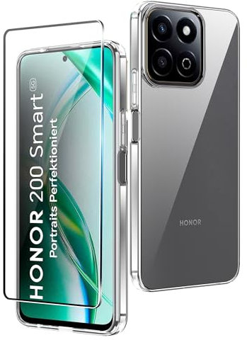 CAUHENYEE Trasparente Custodia per Honor 200 Smart 5G Cover, con 1 Pezzi Schermo in Vetro Temperato, Cover Sottile e Morbida in TPU Trasparente, AntiGraffio, Antiurto