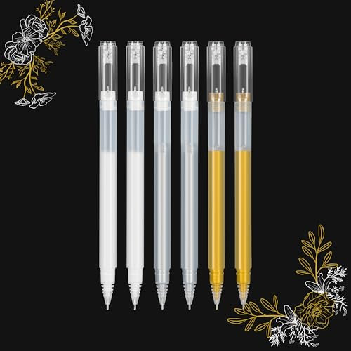 SMOOTHERPRO Gold Silber Weiß Gel Stifte Set | Highlight Gel Tintenstift | 1,0 mm Stifte | für Schwarz Papier Zeichnung Skizzieren Illustration Hochzeit Einladungen (GWS10-6) | 6 Stück