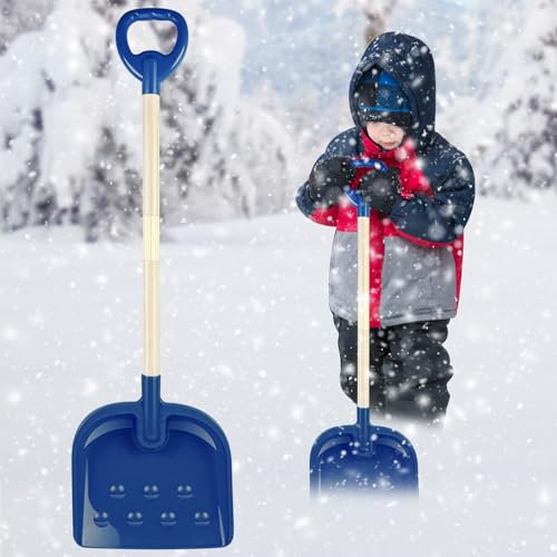 1 pala da neve per bambini staccabile 55,9 - 81,3 cm piccola pala da neve in legno con paletta in plastica e manico a D per bambini pala da neve portatile invernale per bambini pala da neve blu