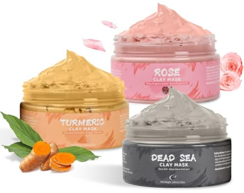 Maschera viso all'argilla, Maschera Viso Curcuma, Maschera Argilla Alla Rosa, Maschera Fango Mar Morto, Argilla Maschera Pulizia Profonda Pelle per Restringimento dei Pori, Rimozione Punti Neri