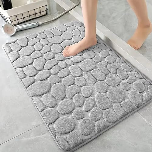 AMFUN Tapis de Bain en Mousse à Mémoire de Forme, Tapis de Bain Absorbant, Tapis de Salle de Bain Doux Lavable en Machine, pour Douche, Salle de Bain, Paillasson, Chambre, 40 x 60 cm, Gris Clair