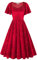 AXOE Damen Retro Samtkleid mit Pailletten A-Linien Abendkleid für Hochzeitsgast, Cocktailparty, Bühnenauftritt Flatterärmel Rot, Gr.44, XXL