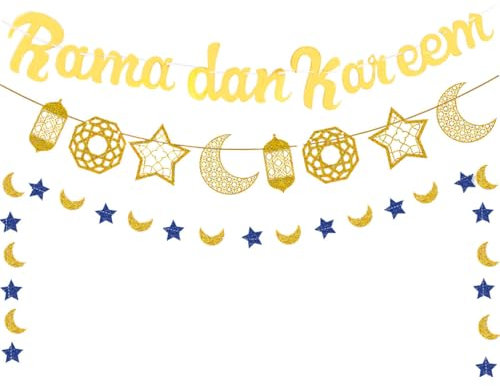 HFMYGS Ramadan Banner, Gold, Standard, Wandmontage, Vinyl, Polyester, Eid, Ramadan, Zimmer, Garten