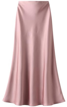 Onsoyours Femme Jupe en Satin Élégant Taille Haute Élastique Midi Jupes en Soie avec Fermeture Éclair Couleur Unie