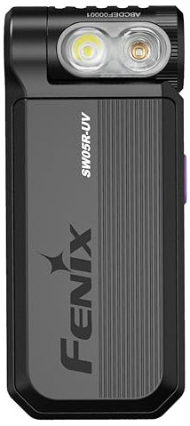 fenix SW05R-UV, cuerpo negro | LED blanco y UV | Linterna de inspección y seguridad recargable | 150 lúmenes | 39 m | 49 horas máximo | Luz blanca de 3 niveles | Luz UV de 1500 mW | Cabezal giratorio