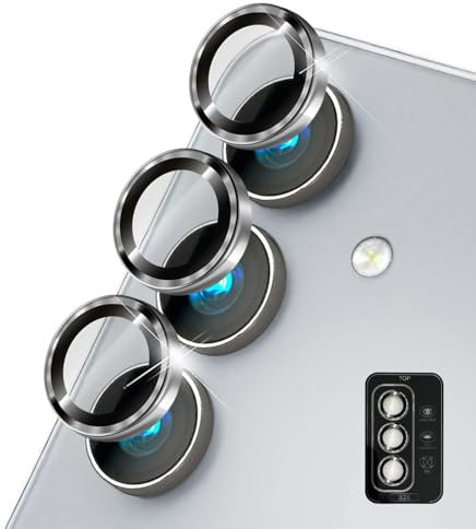 NALIA Focus.Pro CLX compatible avec Samsung Galaxy S25 Verre, Protecteur Anti-Reflet pour Appareil Photo, Anneaux des Lentilles Clairs Individuels avec Cadre de Couleur, 3 Pièces, Couleur:Argent