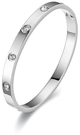 Minikeda Bracelets for Women - 18K Gold/Silver Plated Love Cubic Zirconia Bangle Crystal Friendship Bracelet Jewelry, Gold Cuff Bracelets for Valentine'S Day and Birthdays (Silver)