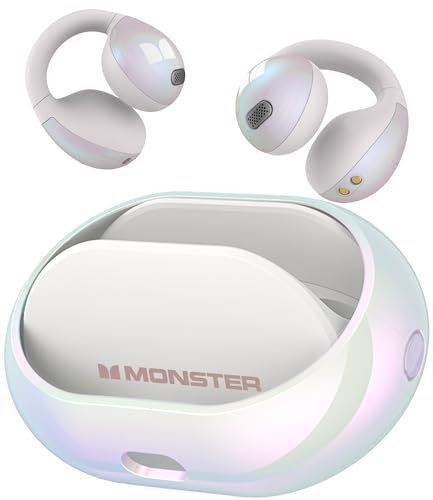 Monster Auricolari wireless, Bluetooth 5.4 con clip stereo HiFi, auricolari aperti con chiamata chiara ENC, 21 ore di riproduzione, ricarica rapida, controllo touch, cuffie wireless impermeabili IPX6