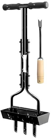 Rasenlüfter, Aerifizierer Für Rasen Manuell Bodenbelüftungswerkzeug Rasen Mit Reinigungswerkzeug Und Metallrahmen Zur Sammlung Mit T-Griff Rasenbelüfter Vertikutierer Rasenspecht Für Rasen Oder Hof