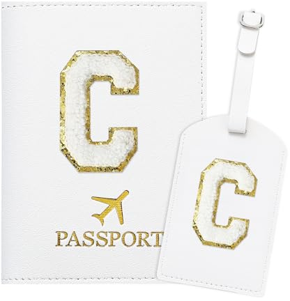 ZVRSUA Porta Passaporto Bianco ed Etichette per Valigie con Lettere,Custodia Passaporto Italiano da Viaggio per Donne, Accessori Viaggio Regalo per Donna/Adolescenti/Ragazze（C)