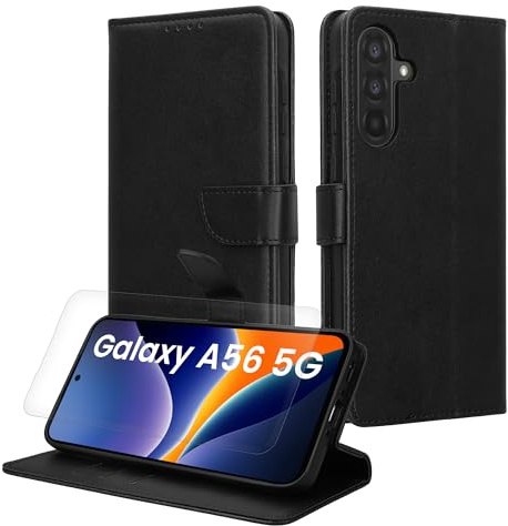 kwmobile Kunstleder Handyhülle kompatibel mit Samsung Galaxy A56 5G Hülle - Brieftaschen Schutzhülle aus PU-Leder mit Displayschutz und RFID-Schutz - Schwarz