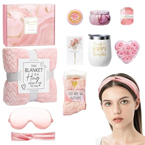 Kit de Soin Personnel pour Femmes Kit Spa De Soins Personnels Pour Femmes | Coffret Relaxation Détente avec Plaid en Flanelle pour Post-Partum Fête des Mères Cadeau Retraite