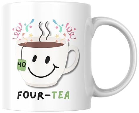 Cheeky Chops Four-Tea Mug, 40th Birthday Gift for Women, Funny Tea Lover Cup, Gift for Mum, Her, Wife, Friend | Fortieth Ceramic Mug