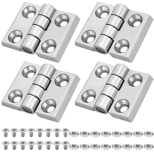 4 Stk Scharnier Faltbare Türscharniere M6, 3030 Klappscharnier Aluprofil Nut 8 Türscharnier aus Zinklegierung, Drehband für Leichte DIY Schranktüren Zubehör (Silber)