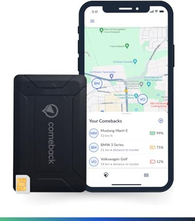 Comeback 4G GPS-Tracker Auto ohne ABO mit Simkarte, Live Tracking für Auto, Motorrad & Wohnmobil Magnetische und Montage Livetracking Android und IOS App Realtime Tracking und Geozaun, Peilsender