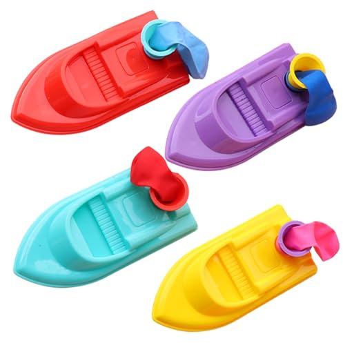 4PCS Balloon Launcher Toy, 3.5x1.8x1.2 Inch Plastic Balloon Powered Boat, Portable Toddler Games Auto Toy Pump Set Powered Car Toddler Games