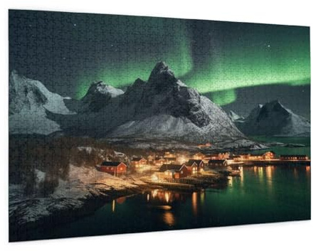 Puzzle Norwegen Puzzle 3000 Teile Nordlicht Puzzles Erwachsene mit Geschenkbox, DIY Groß Holzpuzzle für Erwachsene, Geschicklichkeitsspiel für Die Ganze Familie Geschenke für Frauen 81 x 122 cm -952y