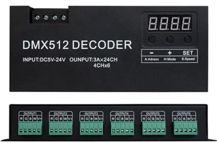VXOWVBVJ 1PCS RGB RGBW dmx512 decoder led Strip DMX Controller 24CH * 3A DMX dimmer PWM Driver Input DC5-24V 24CH DMX decoder Light Control (RGBW 4 canali)