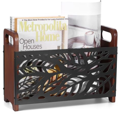 OXENKA Zeitungsständer Holz, Zeitschriftenhalter mit Griff, Briefständer Zeitschriftensammler, Multifunktionaler Aufbewahrungskorb Magazinsammle für Büro Zuhause und Wohnzimmer, 33*23*12.3cm