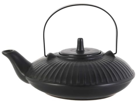 HowHomely | Tetera de cerámica de 600 ml – estilo oriental negro mate clásico para té suelto, tetera moderna
