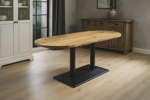 SAM Bistrotisch Emilian, 140x60 cm, Akazie Natur, schwarzes Gestell | ovale Form, Akazienholz massiv, Doppel-Säulengestell aus Metall