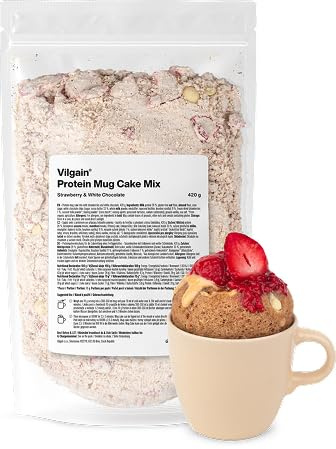 Vilgain Protein Mug Cake Mix - Erdbeere Weiße Schokolade, 420g - Proteinreich, Schnell zubereitet, Snack - Mikrowellen Kuchen, Dessert, Backmischung, Fitness Kuchen, Einfach & Lecker