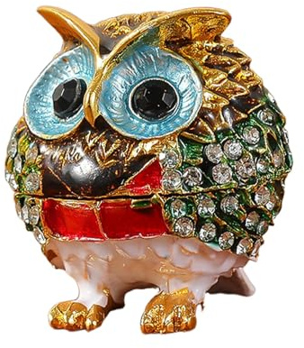 rockible Schmuckkästchen Eule, Owl Trinket Box, Handbemalte Schmuckschatulle, Vintage Eulen Trinket Boxen mit Scharnier, Animal Ornament Jewelry Box für Armbänder Halsketten Anhänger, Goldgrün